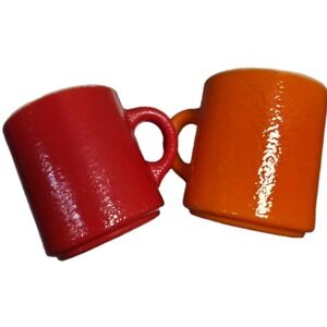 Vintage Hazel Atlas Milk Glass Orange Peel Textured Mugs Orange/Red Set/2‎